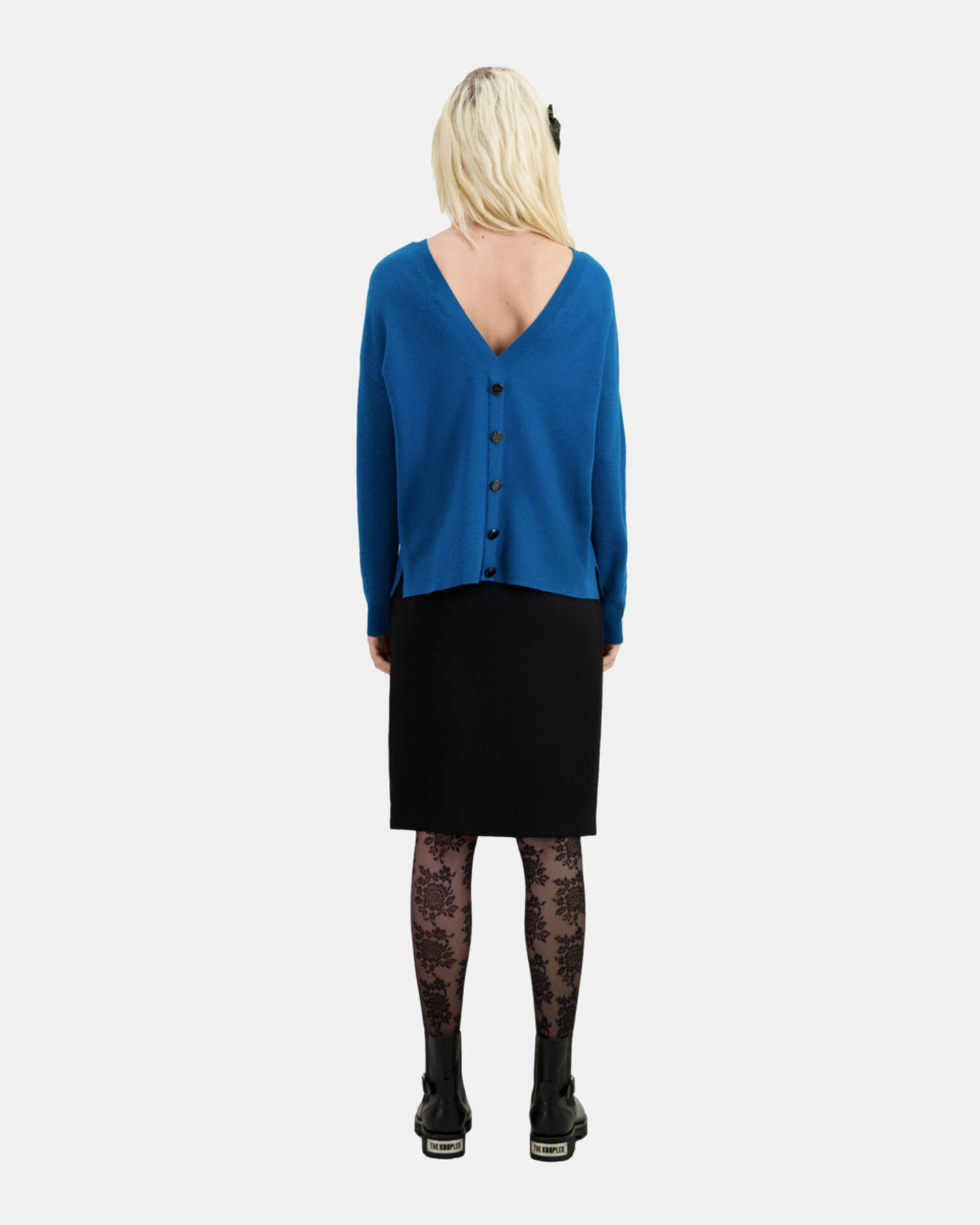 Blue sweater with buttoning on the back, MEDIUM BLUE, hi-res image number null