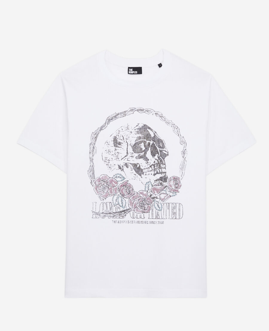 t-shirt femme blanc avec sérigraphie vintage skull