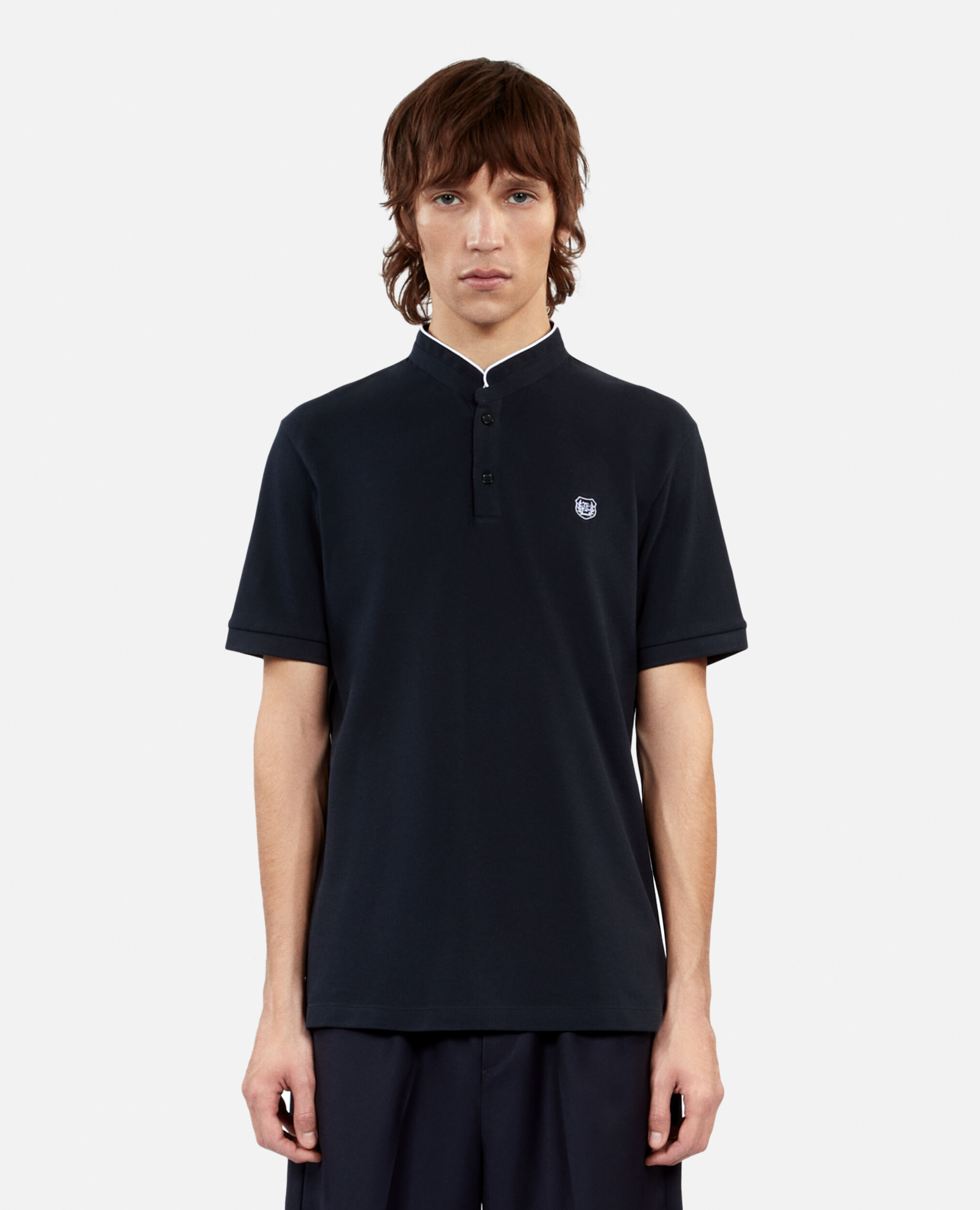 Navy blue pique cotton polo t-shirt, NAVY, hi-res image number null