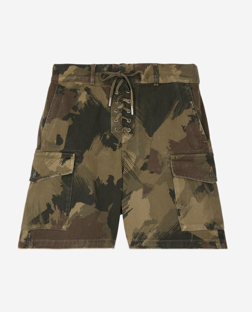 The Kooples FEMME CAMOUFLAGE_01 short camouflage en denim kaki