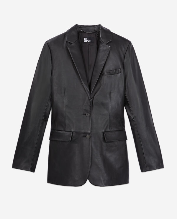 veste tailleur en cuir noir