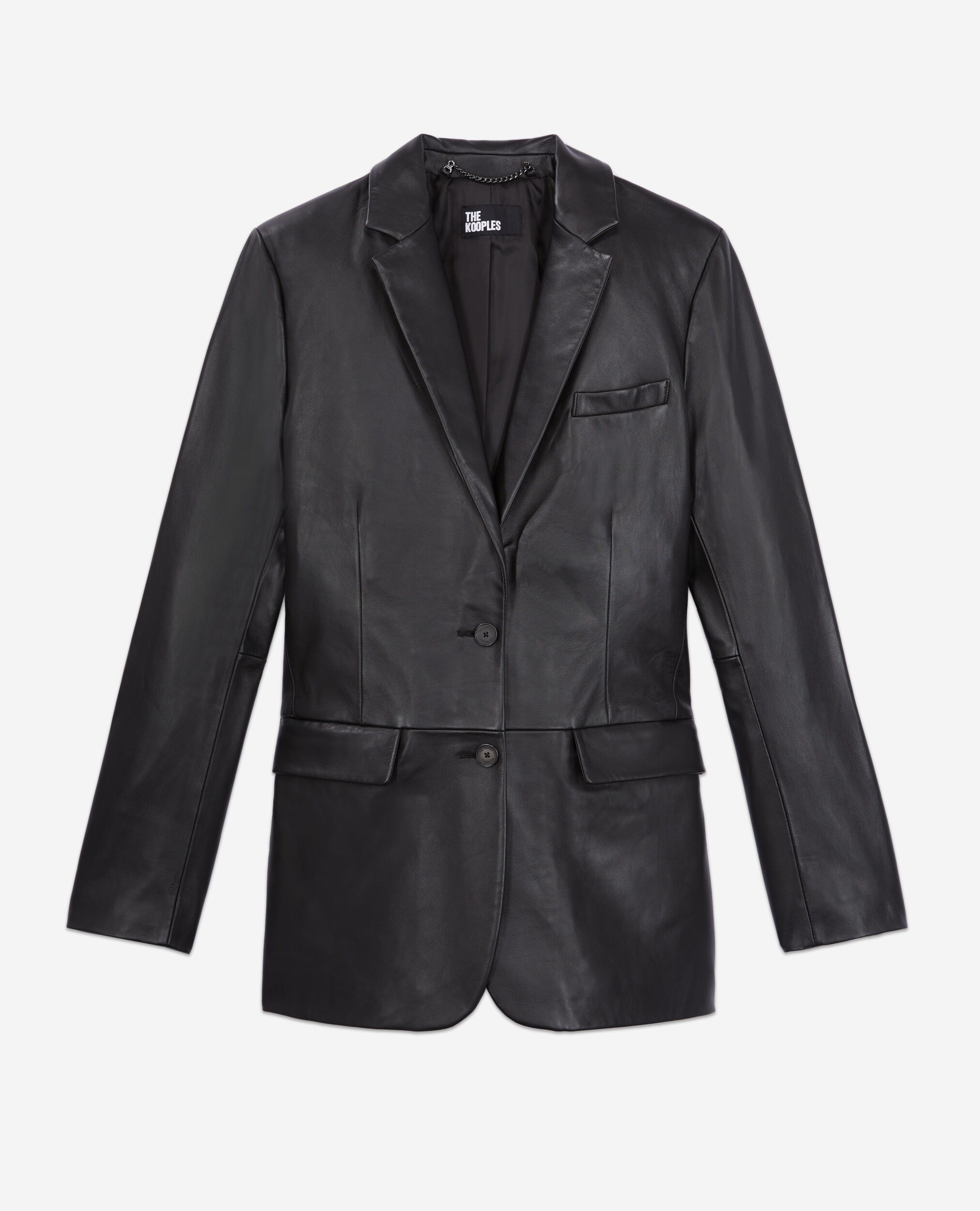 Black leather suit jacket, BLACK, hi-res image number null