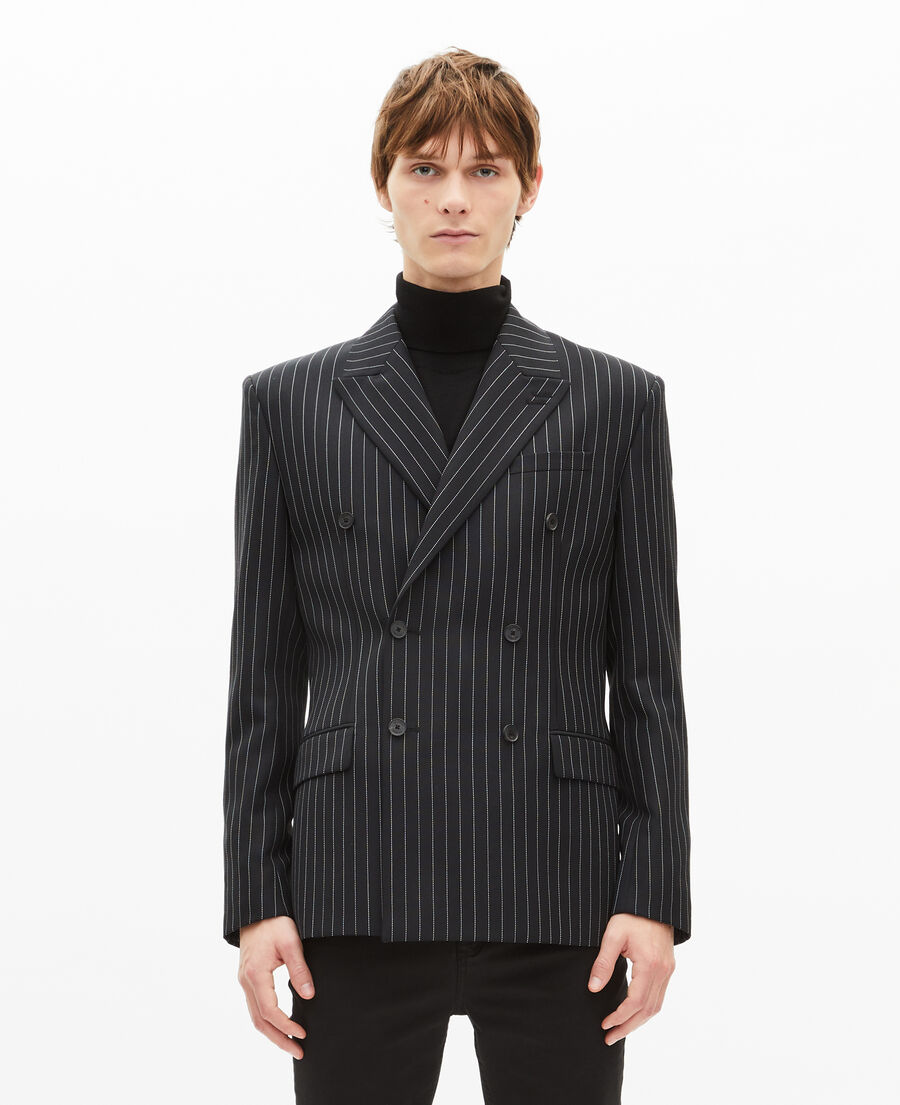 The Kooples HERREN BLACK GREY schwarze gekreuzte streifenjacke