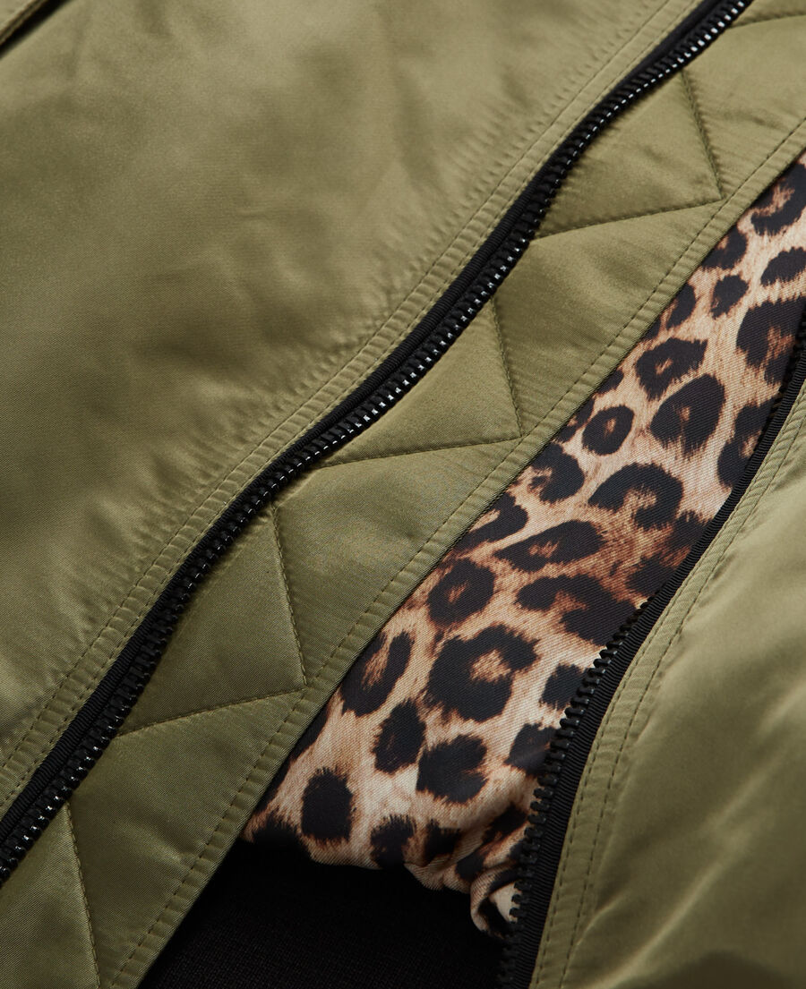 khaki bomber jacket with leopard lining