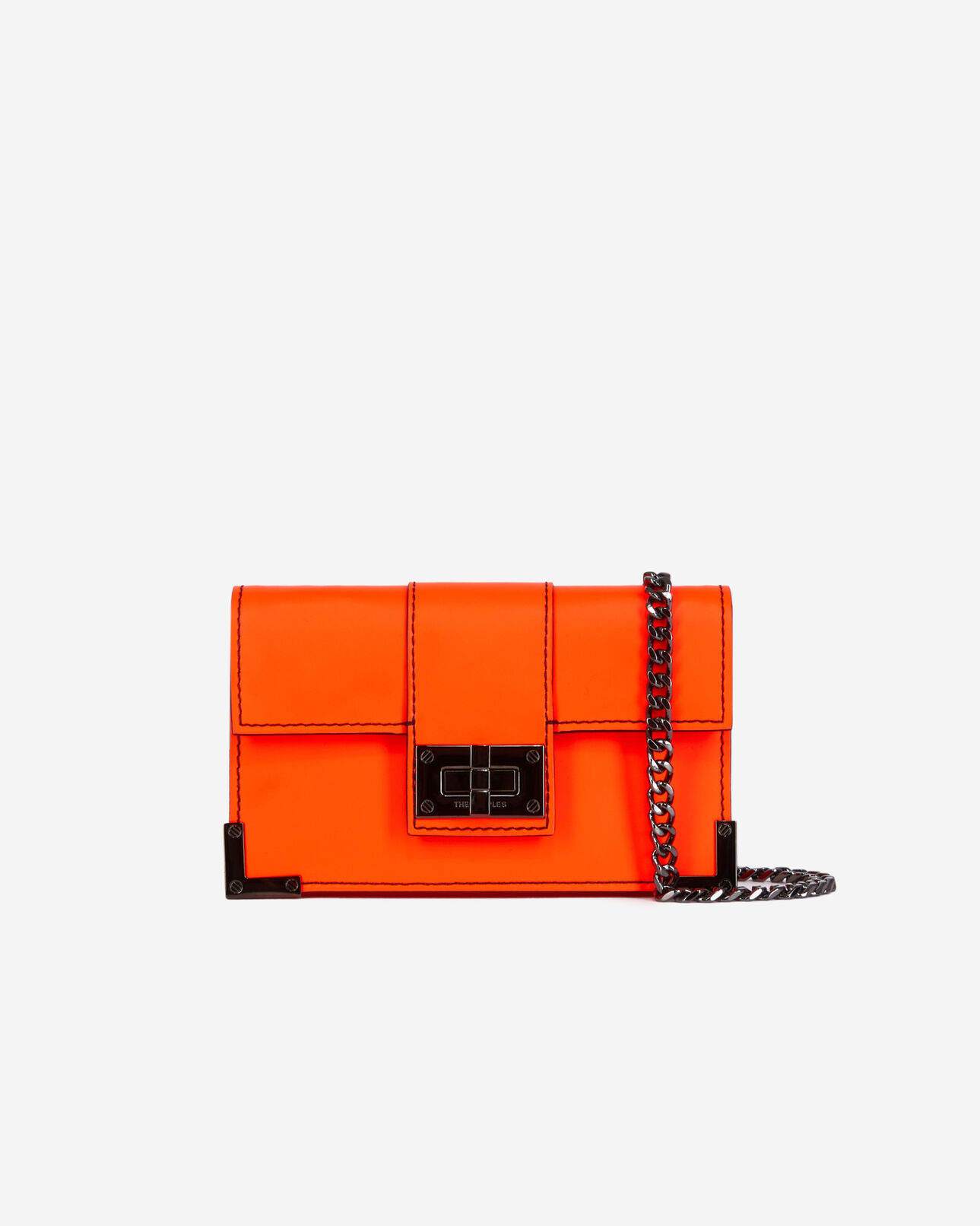 The Kooples FEMME ORANGE FLUO pochette emily small en cuir orange