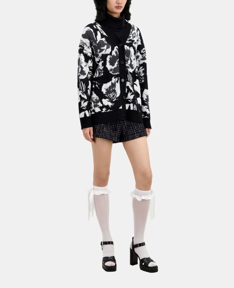 The Kooples MUJER BLACK WHITE cárdigan flores lana mezcla