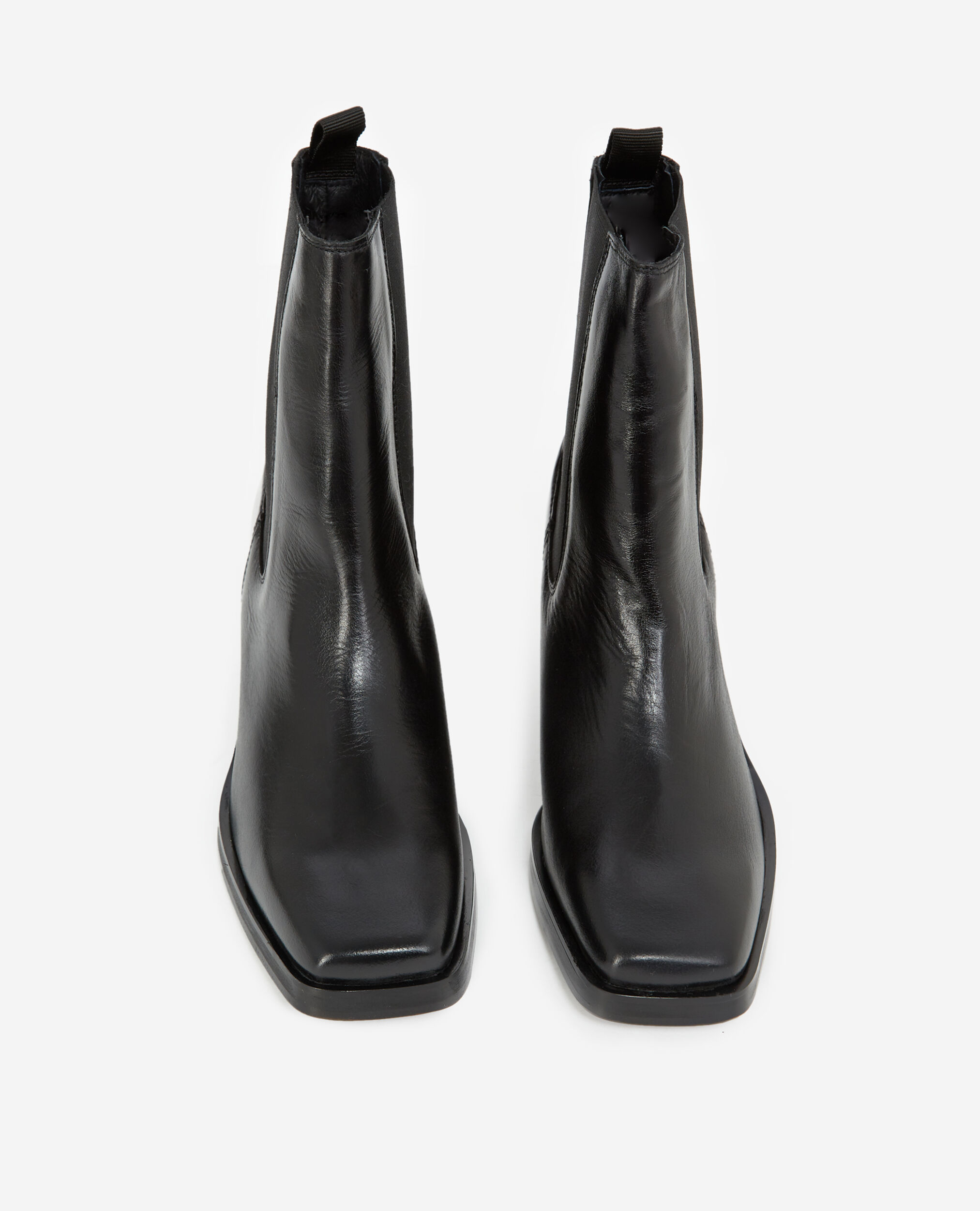 Black leather ankle boots with flat sole, BLACK, hi-res image number null