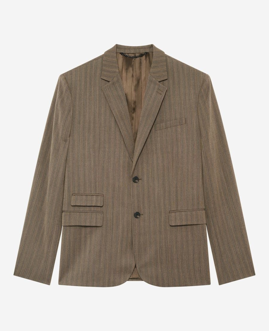 The Kooples MEN LIGHT BROWN brown pinstripe suit jacket