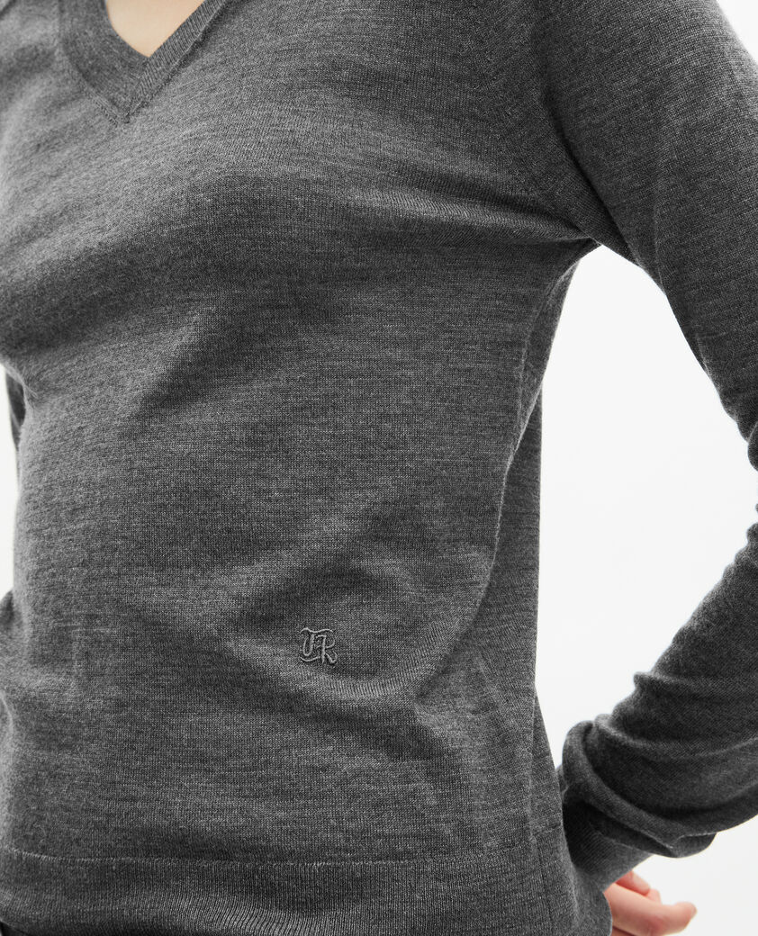 The Kooples FEMME DARK GREY MELANGE pull col v en laine m&eacute;rinos gris