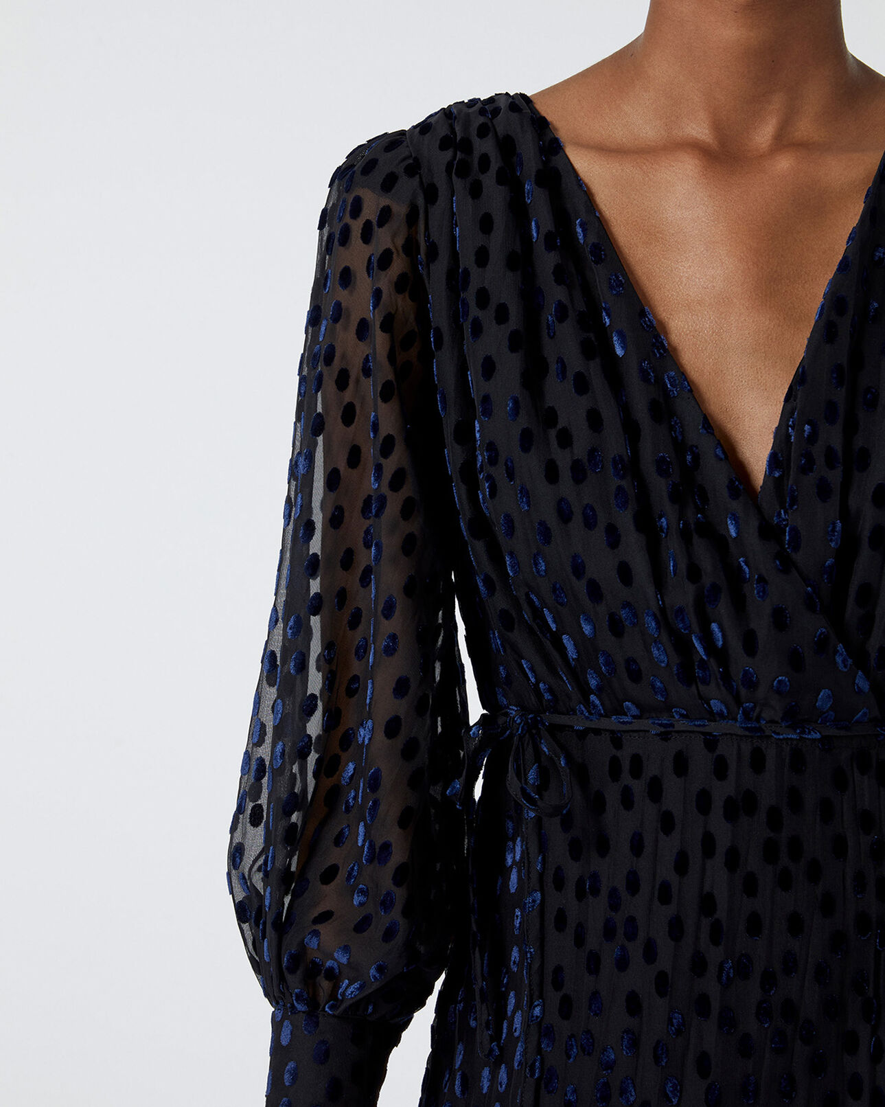 The Kooples WOMEN BLACK / PURPLE burnout velvet wrap dress with polka dots