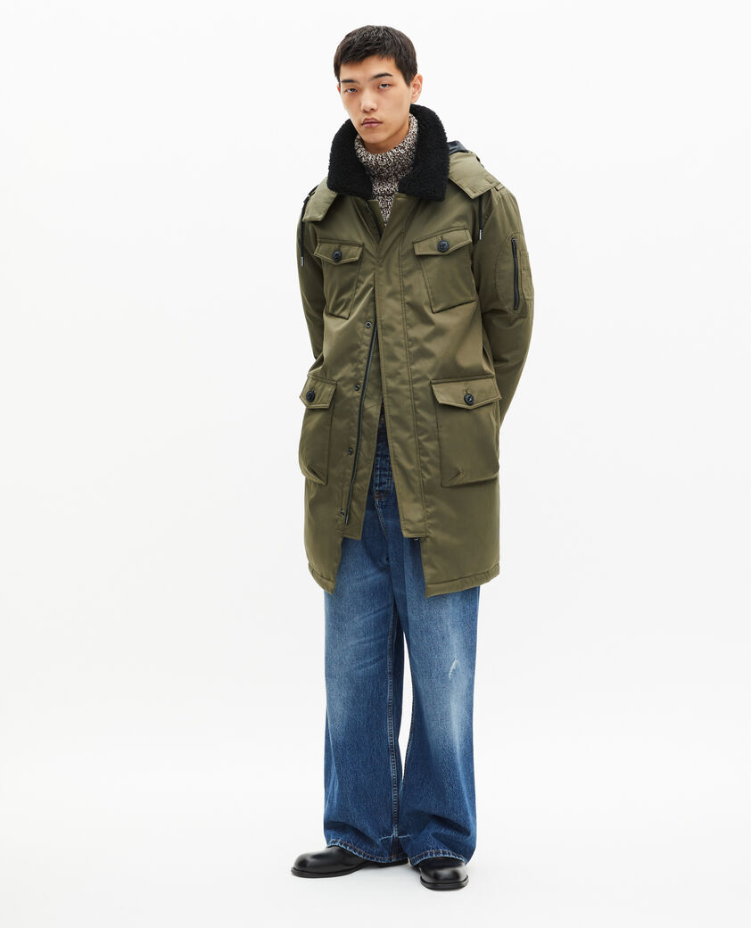 The Kooples MEN KAKI water-repellent parka with khaki sherpa collar
