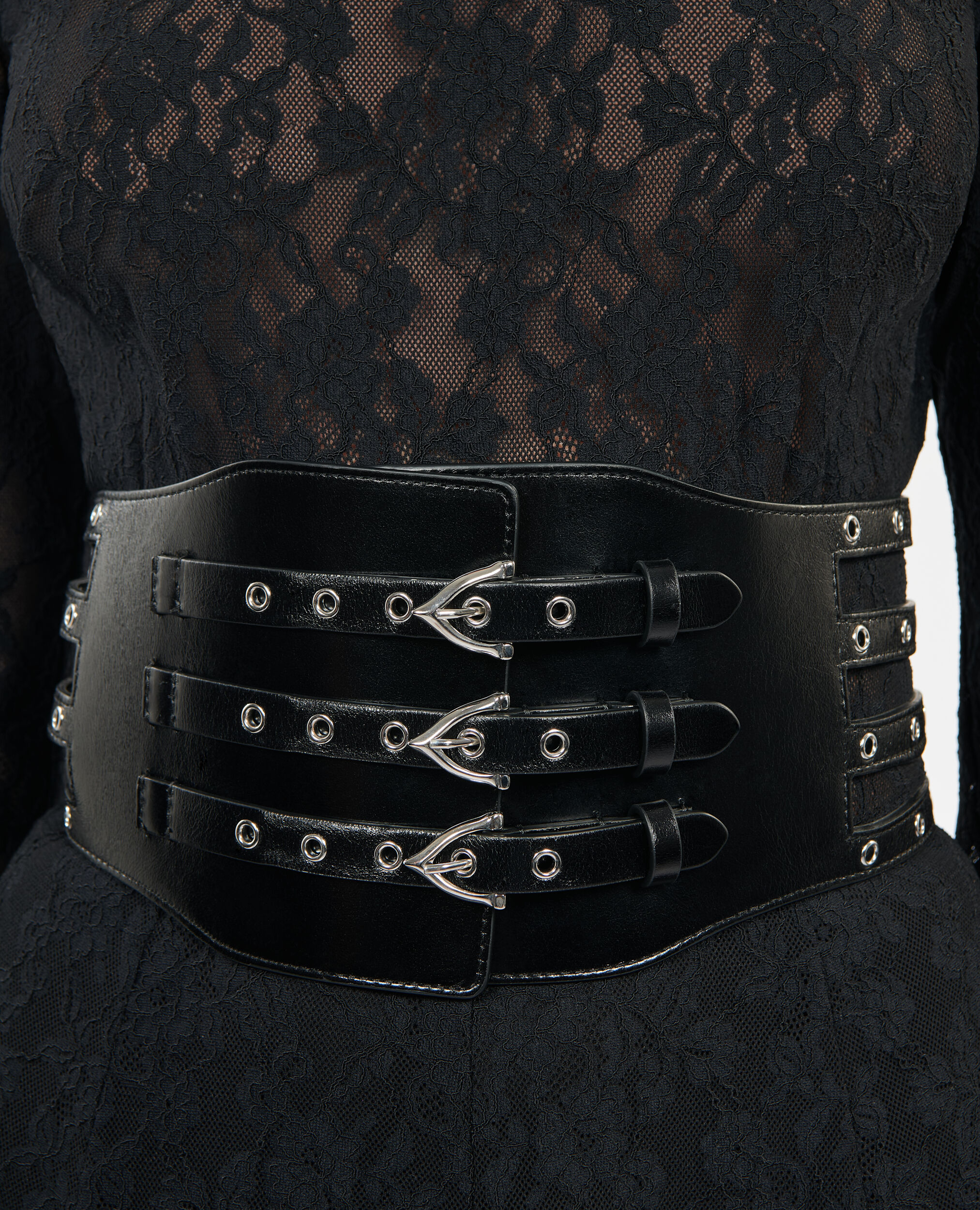 Ceinture corset en cuir noir avec illets