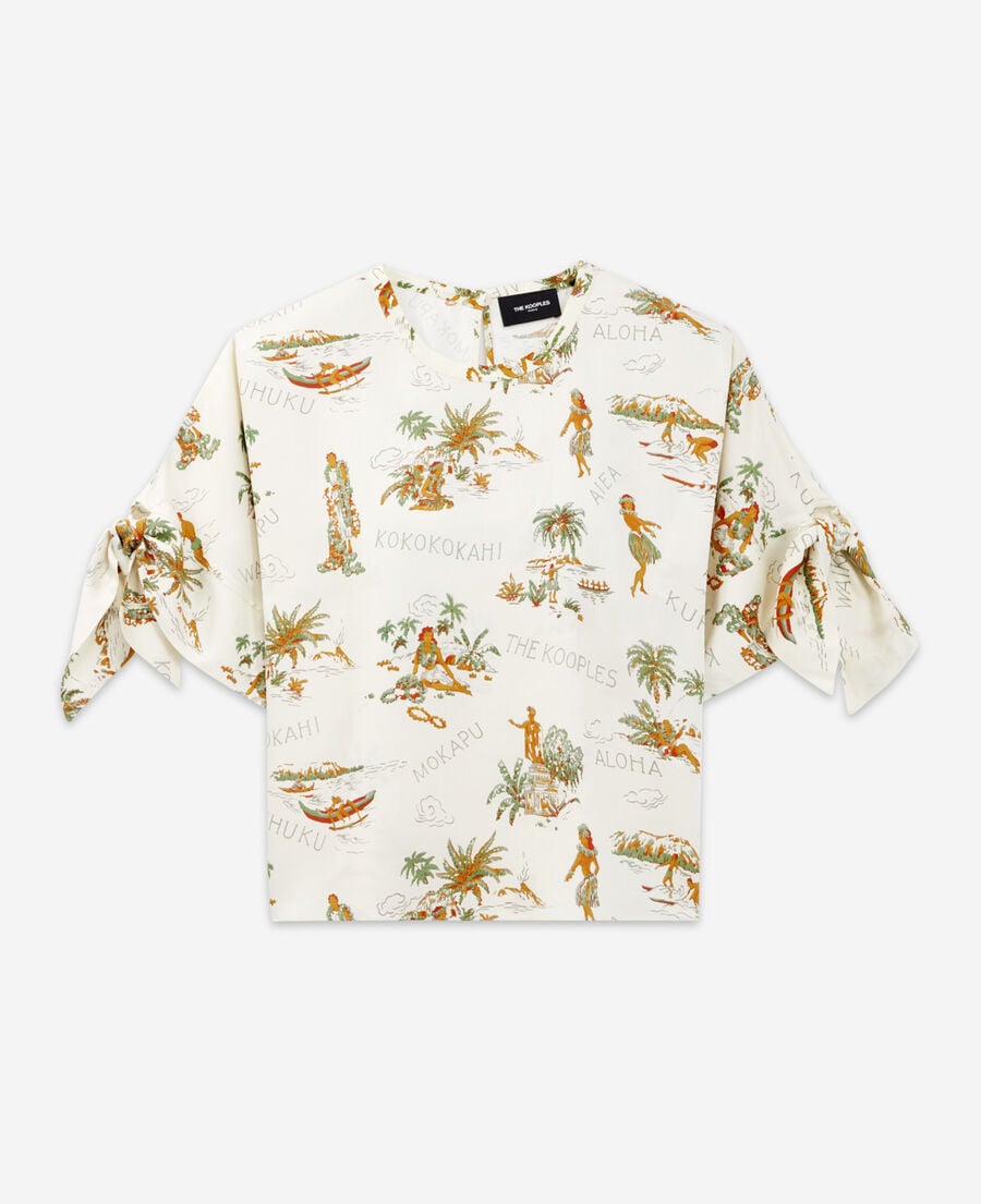 The Kooples F WHITE flowing printed white top with knotted details