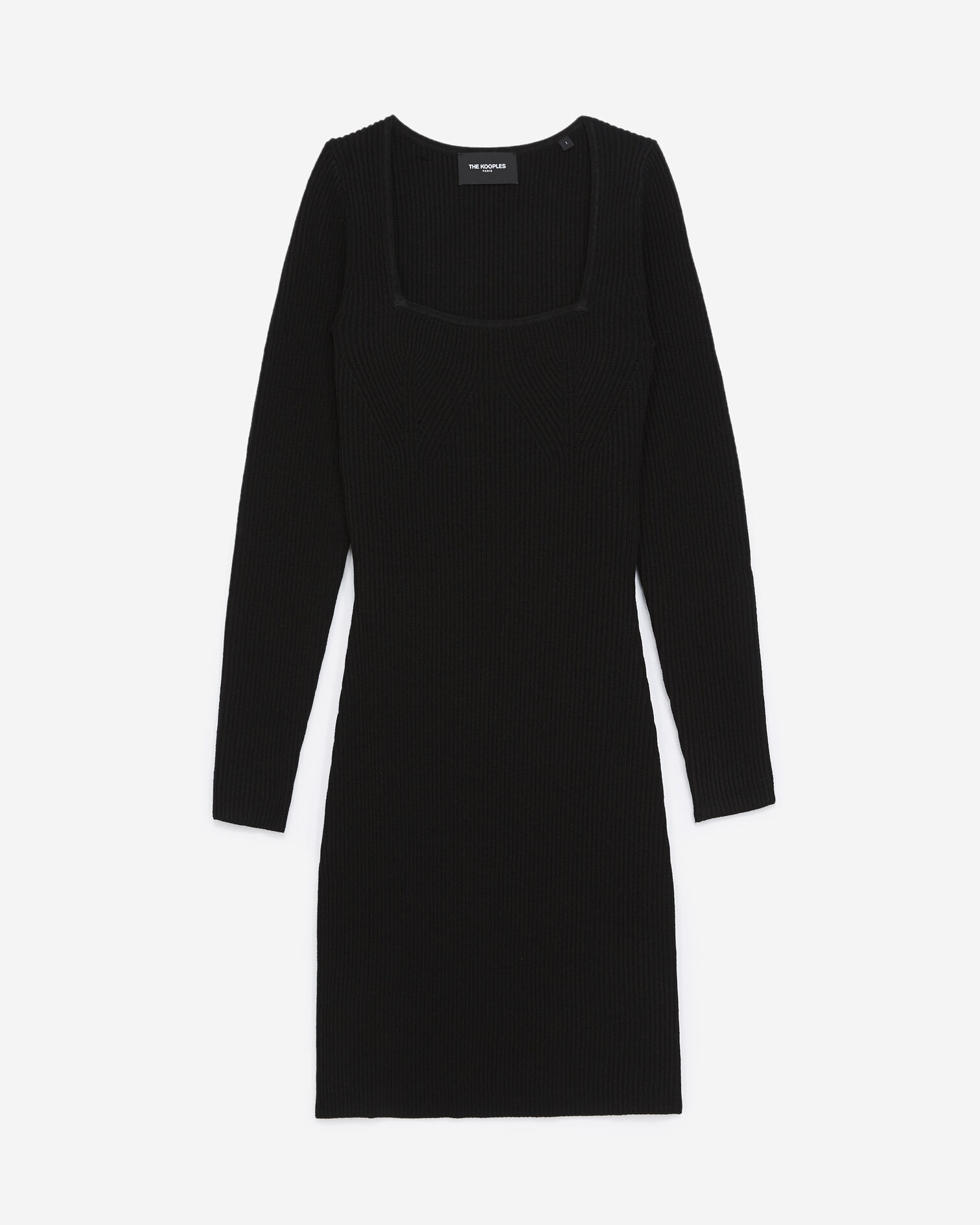 Robe courte noire maille col carré, BLACK, hi-res image number null