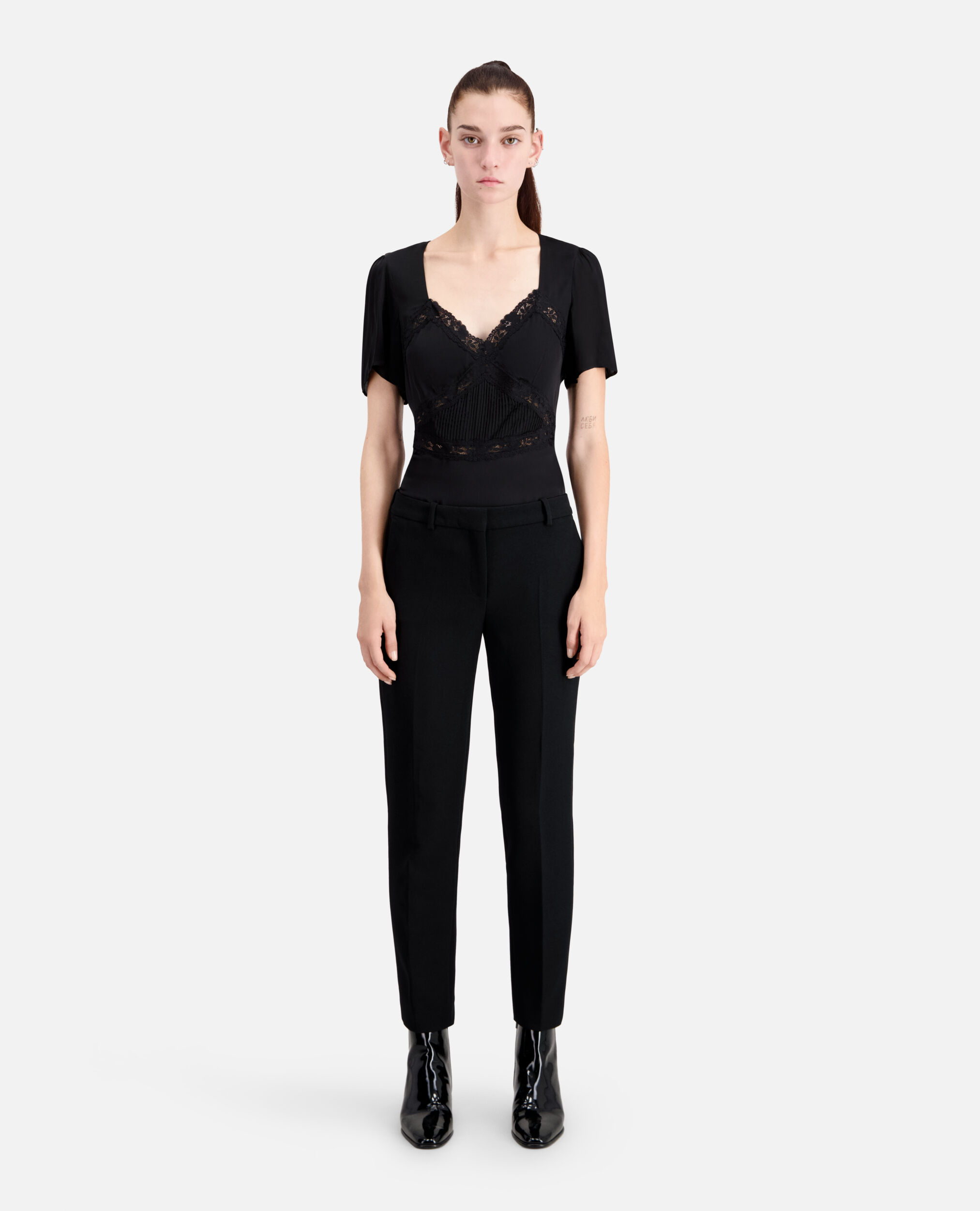Pantalon de costume en crêpe noir, BLACK, hi-res image number null
