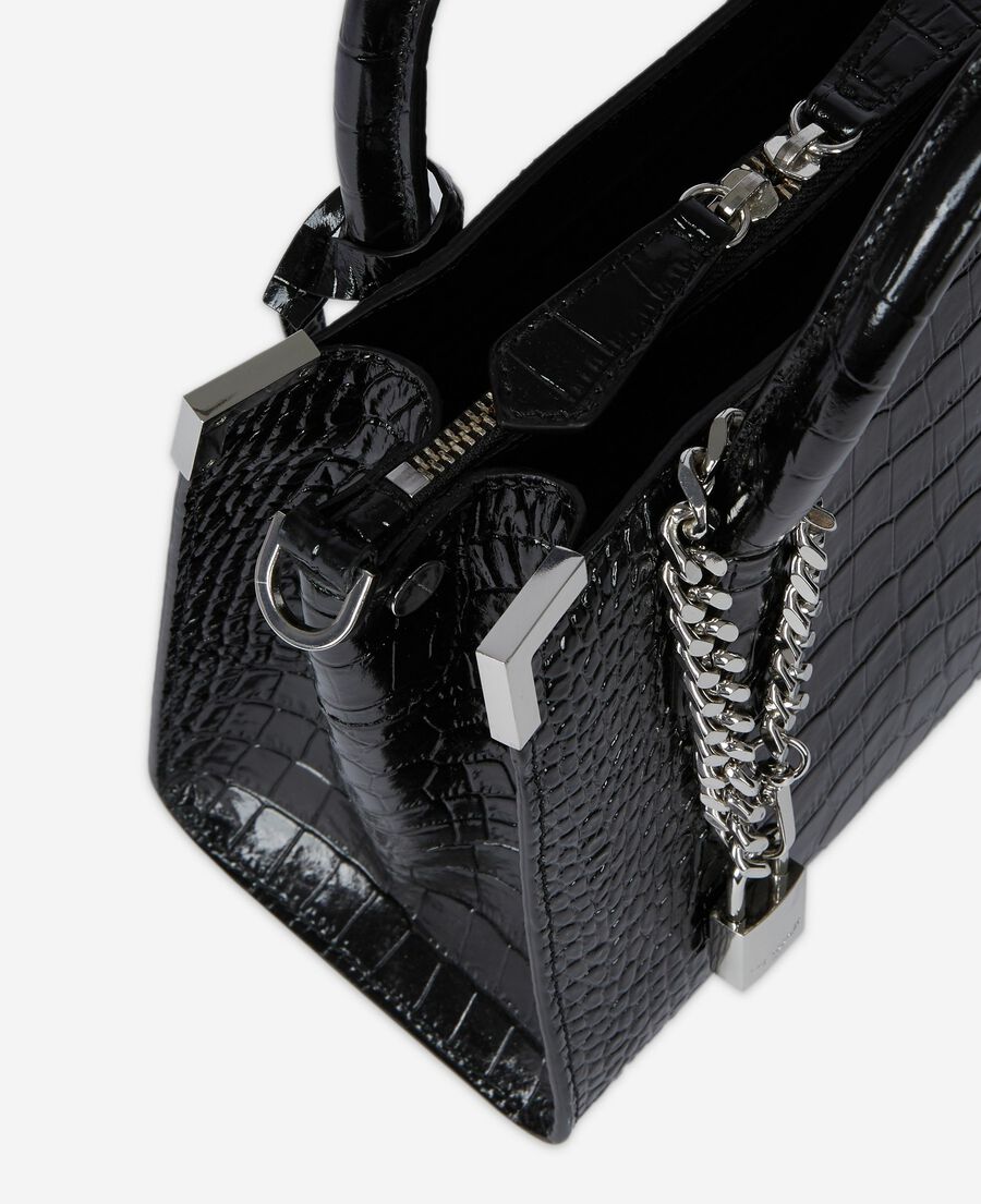 The Kooples WOMEN BLACK ming m bag in black crocodile-effect leather