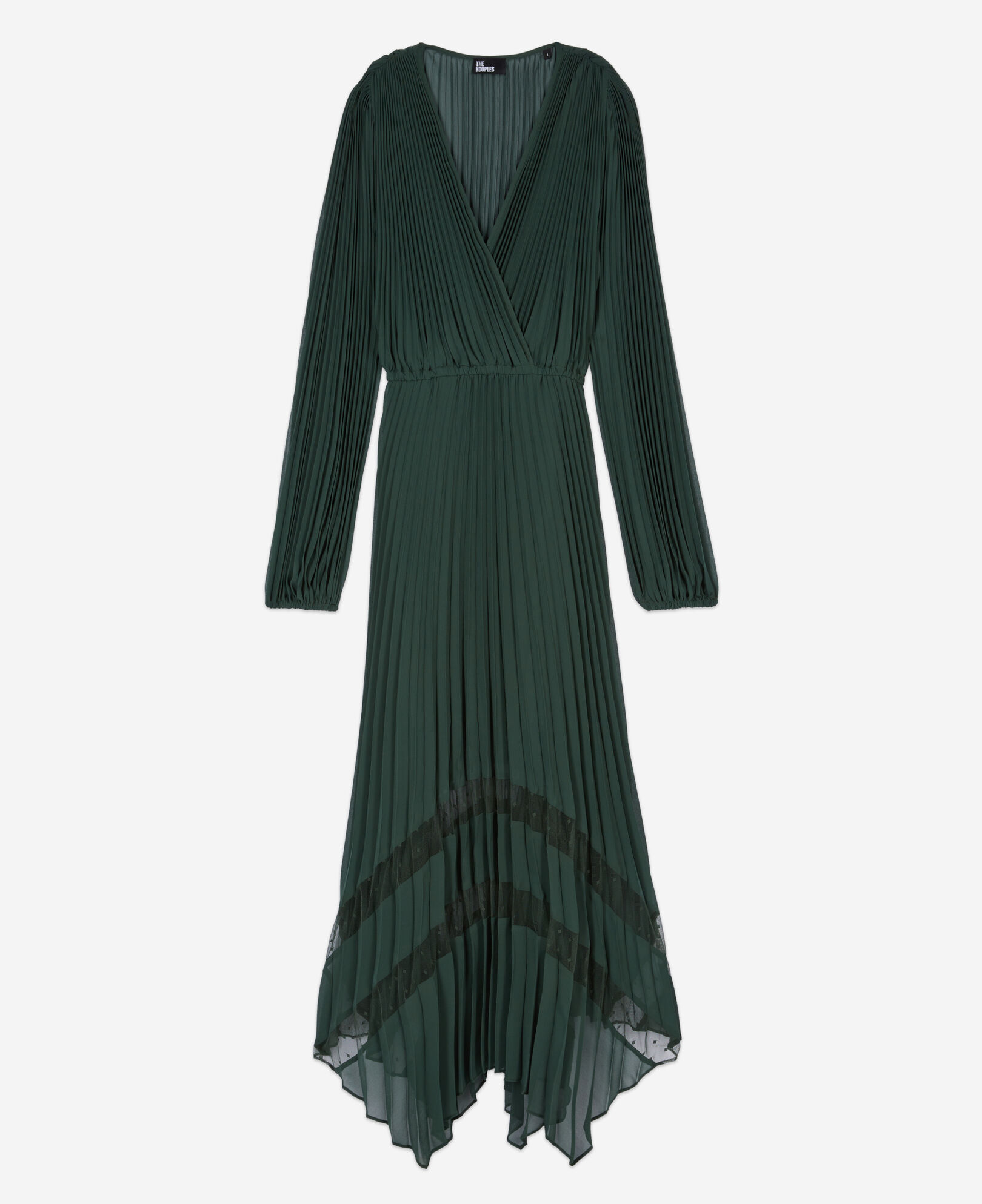 The Kooples FEMME WOOD KAKI robe longue plissée verte