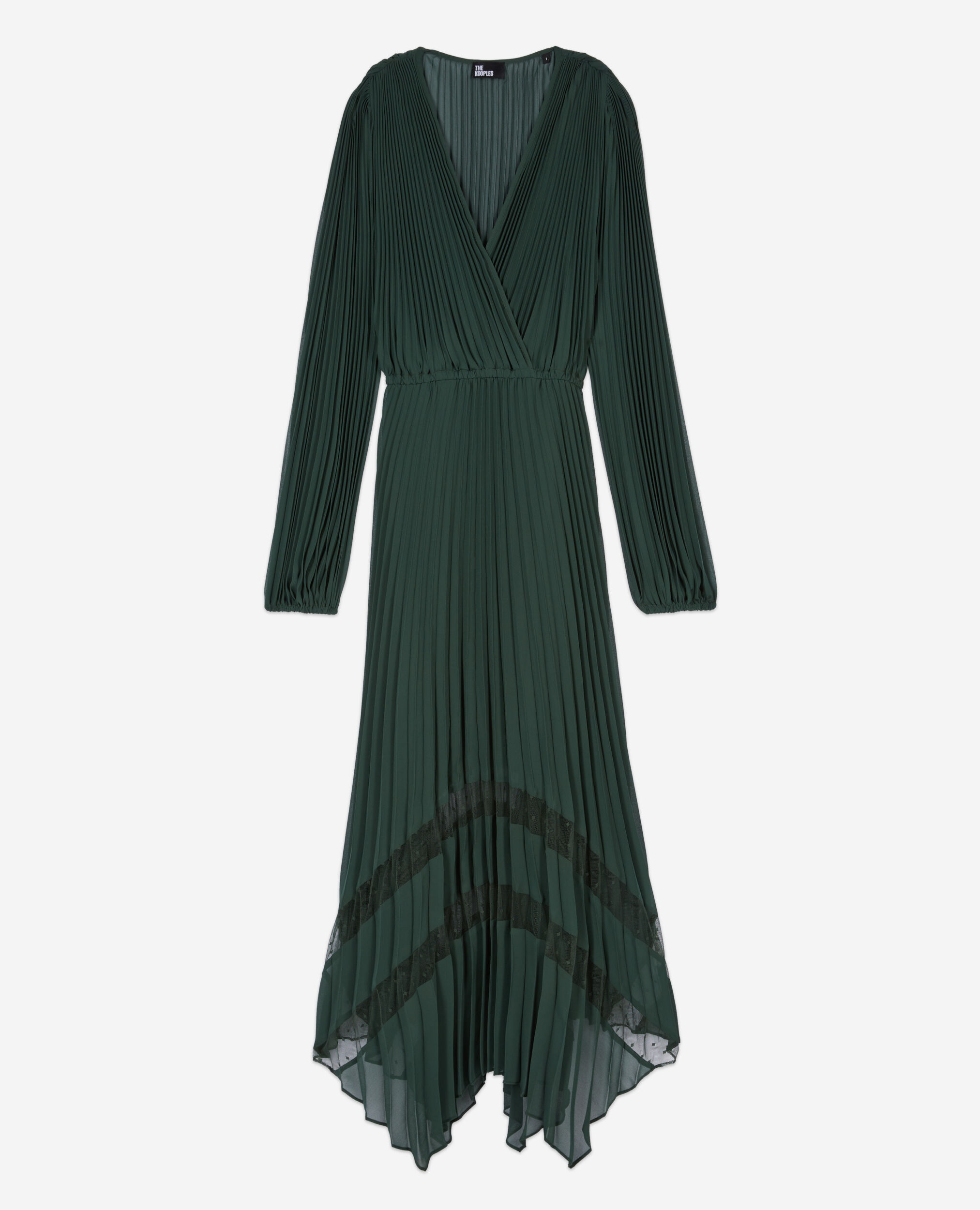 Robe longue plissée verte, WOOD KAKI, hi-res image number null
