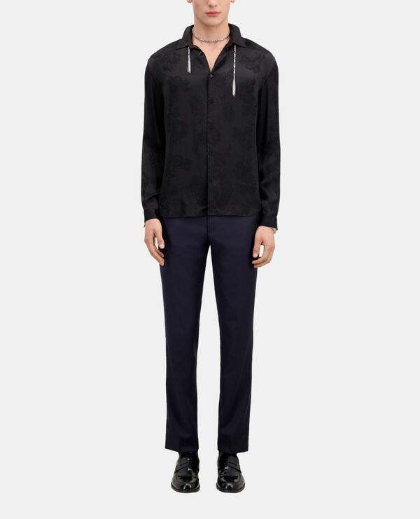 chemise jacquard noire à fleurs