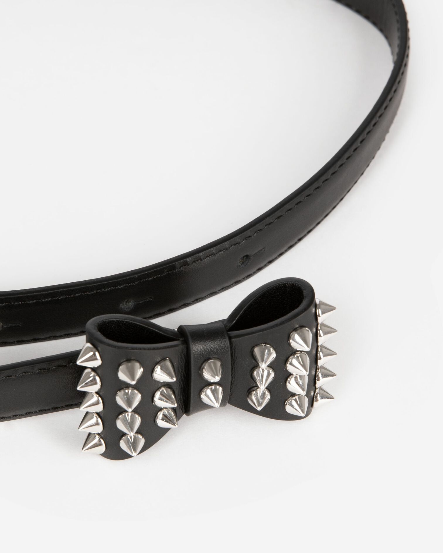 Slim black leather belt with bow, BLACK, hi-res image number null