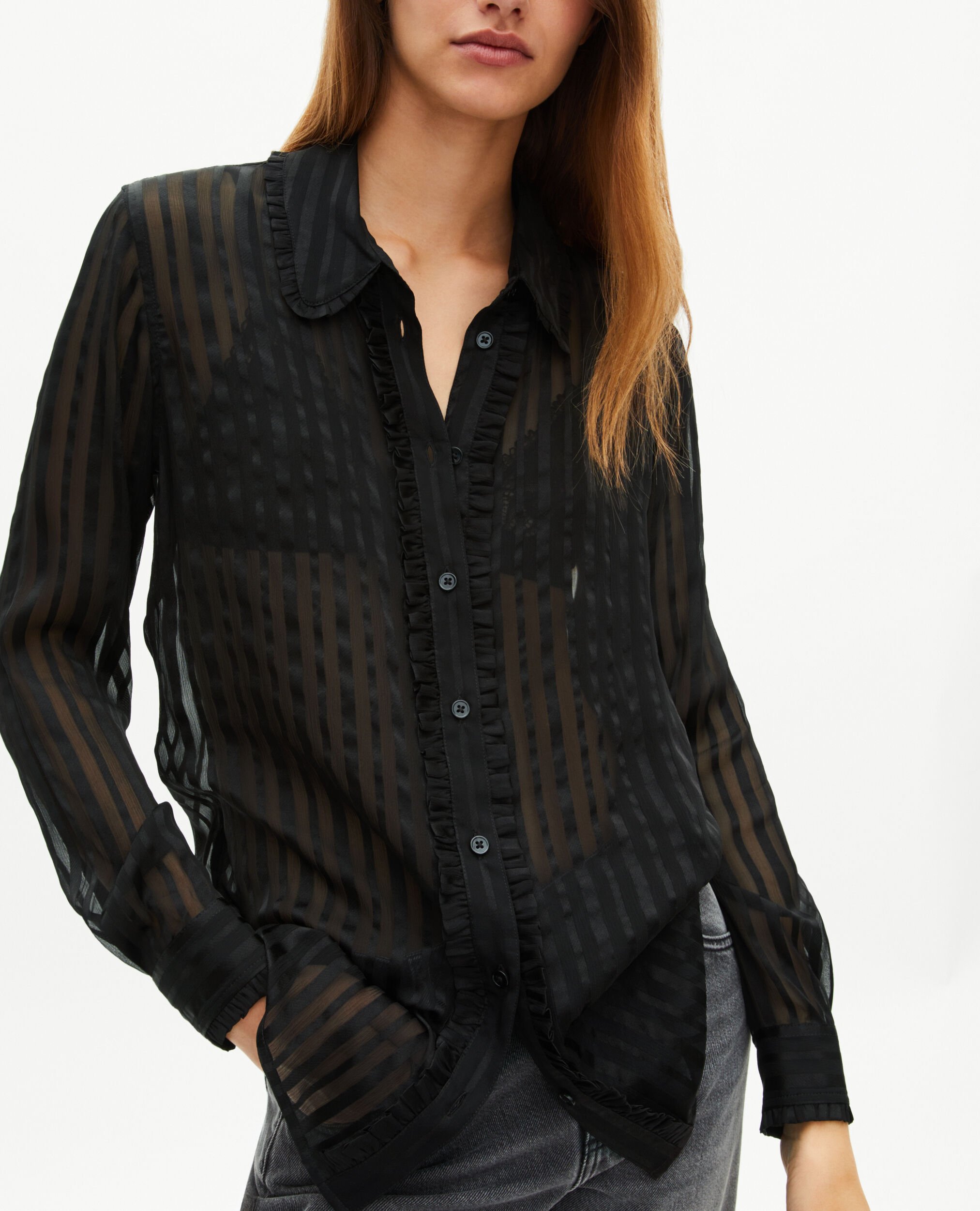 Black silk shirt, BLACK, hi-res image number null
