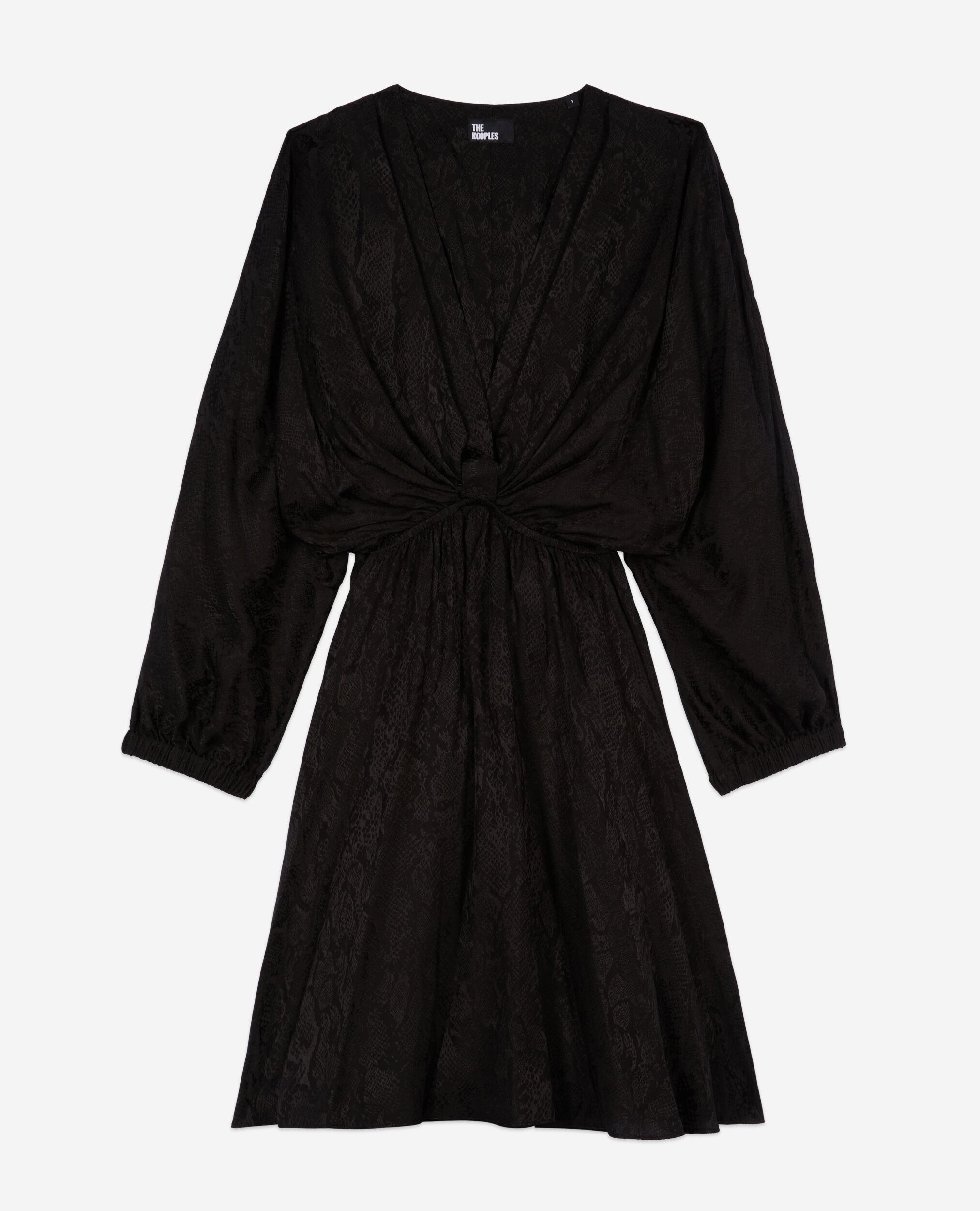 Schwarzes kurzes JacquardKleid in Pythonoptik mit Drapierung, BLACK, hi-res image number null