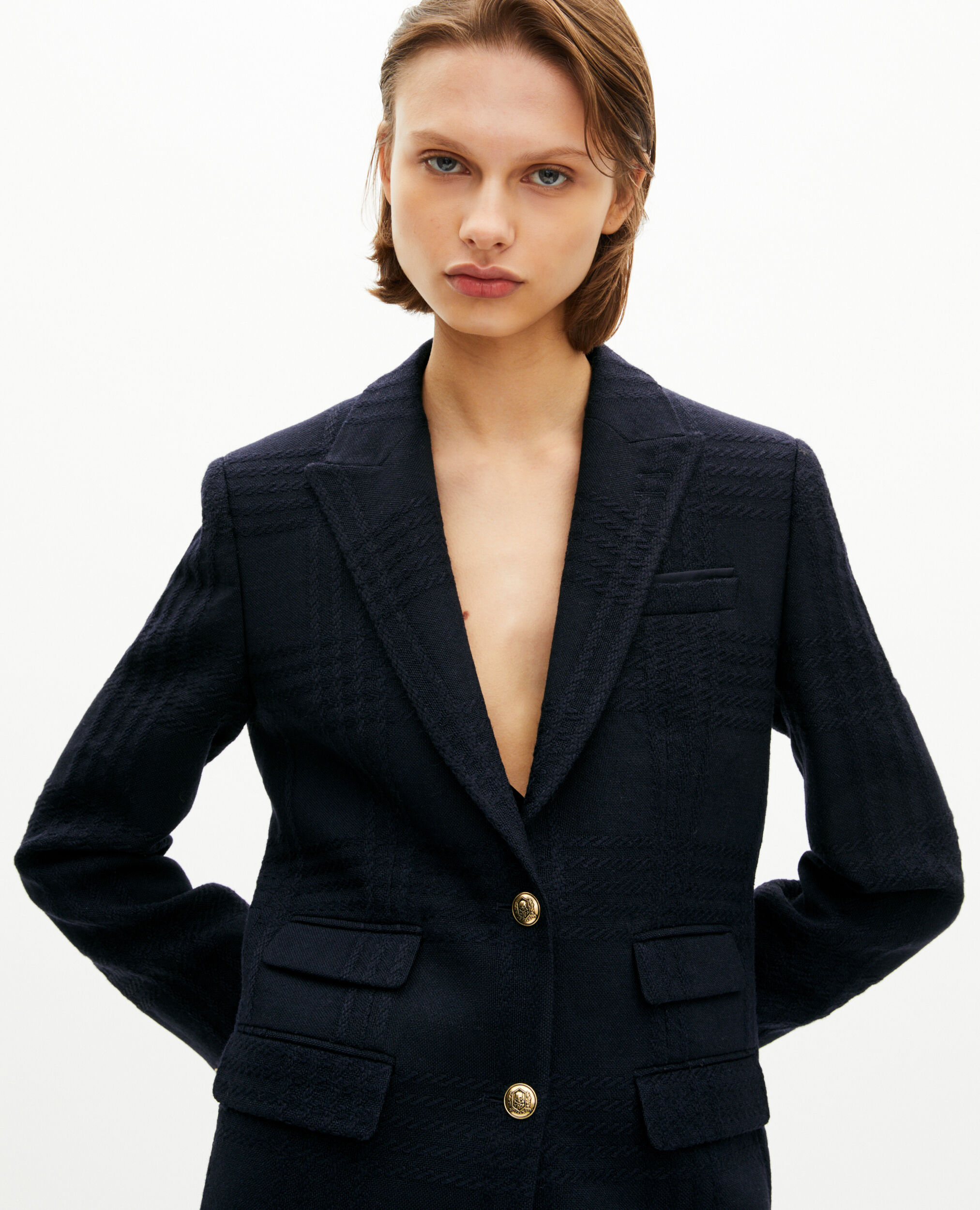 Navy wool tweed jacket | The Kooples US