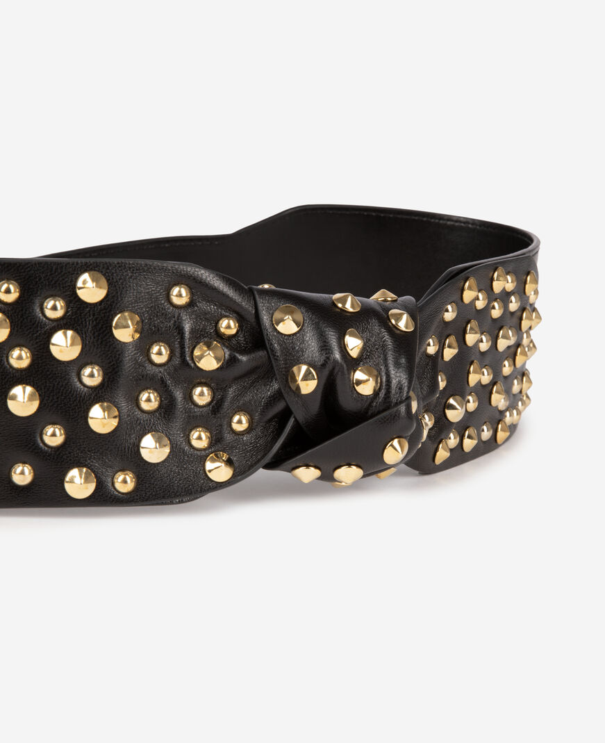The Kooples DAMEN BLACK breiter gürtel mit nieten aus schwarzem leder