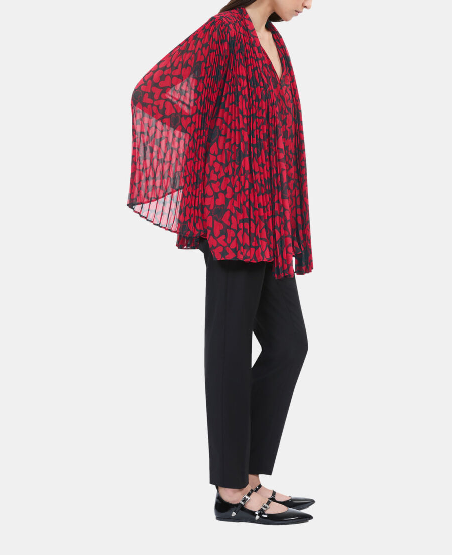 The Kooples FEMME BLACK - RED top pliss&eacute; imprim&eacute; c&oelig;urs