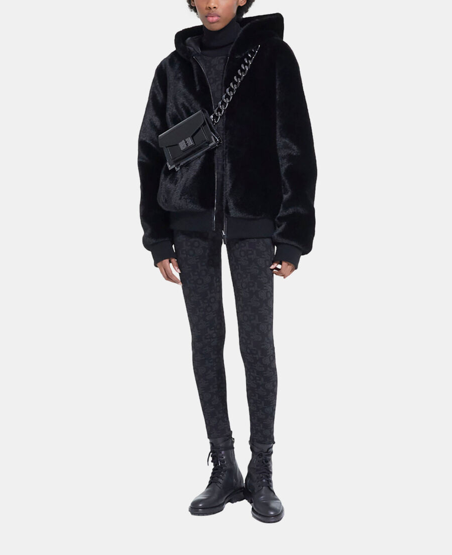 manteau fausse fourrure à capuche noir