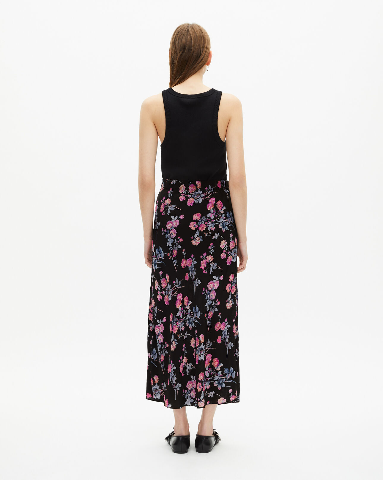 The Kooples WOMEN BLACK / PINK black floral print long skirt
