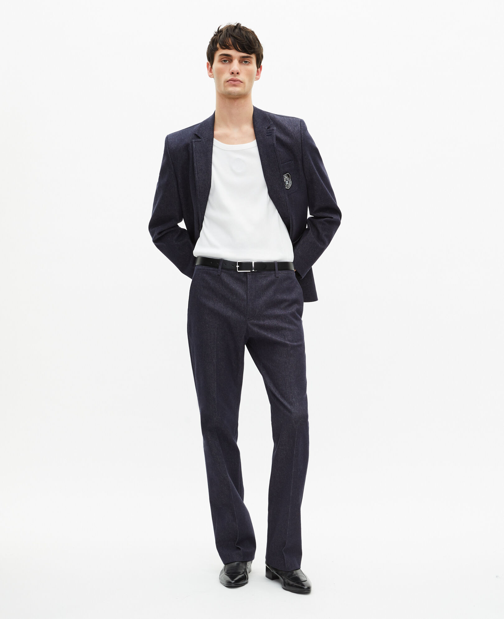 The Kooples MEN NAVY blue denim-effect suit jacket