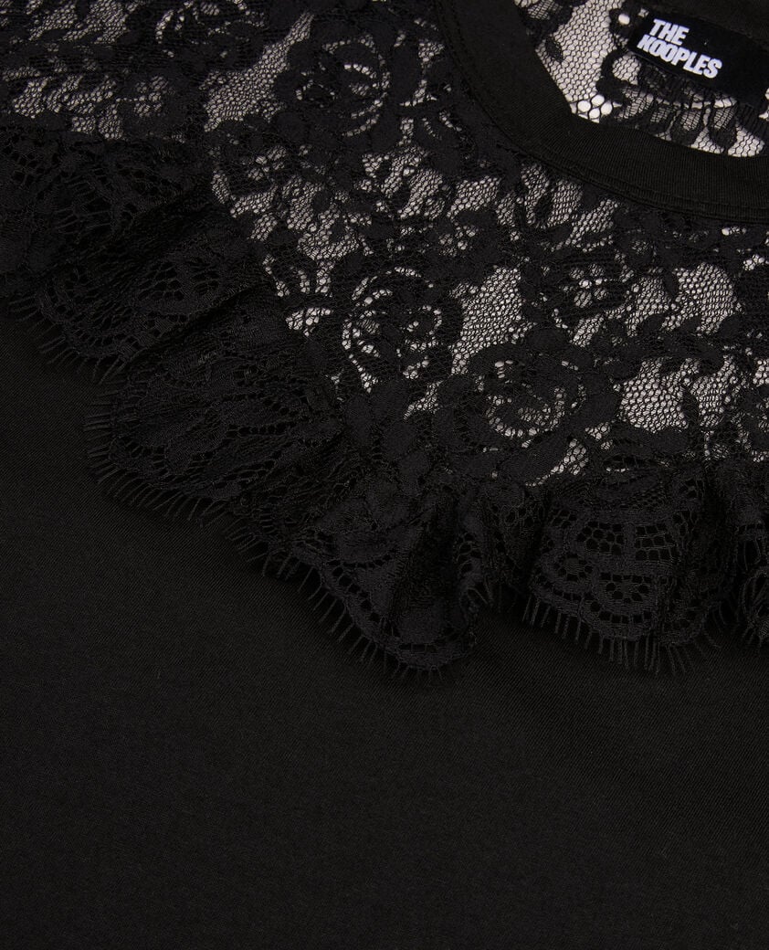 The Kooples FEMME BLACK t-shirt avec dentelle noir