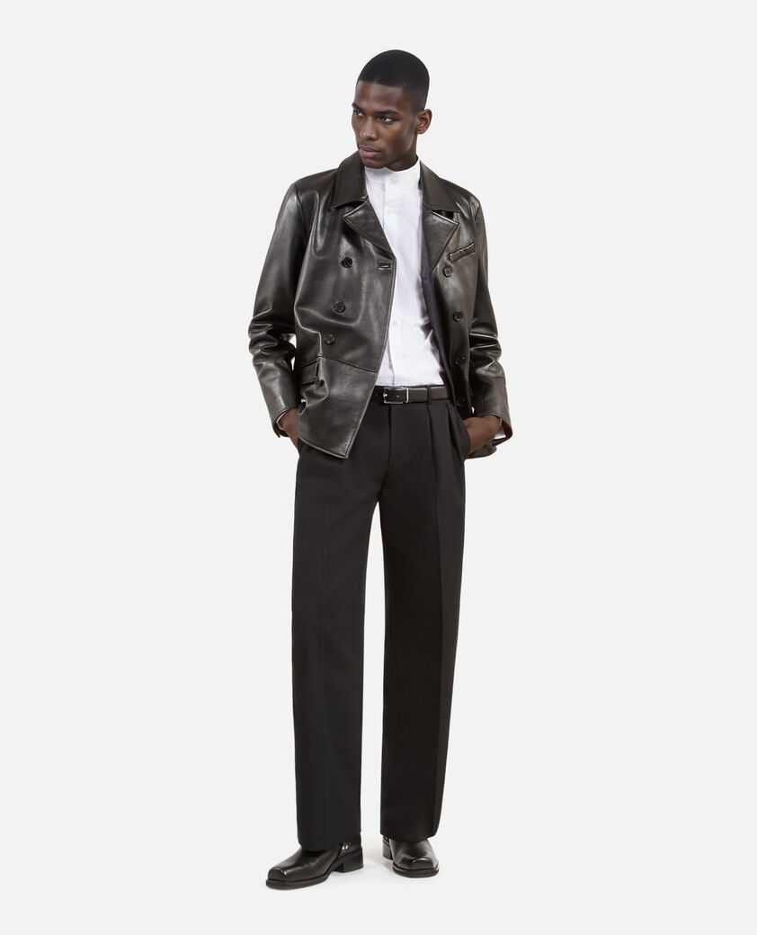 The Kooples HOMME BLACK veste en cuir à double boutonnage noire
