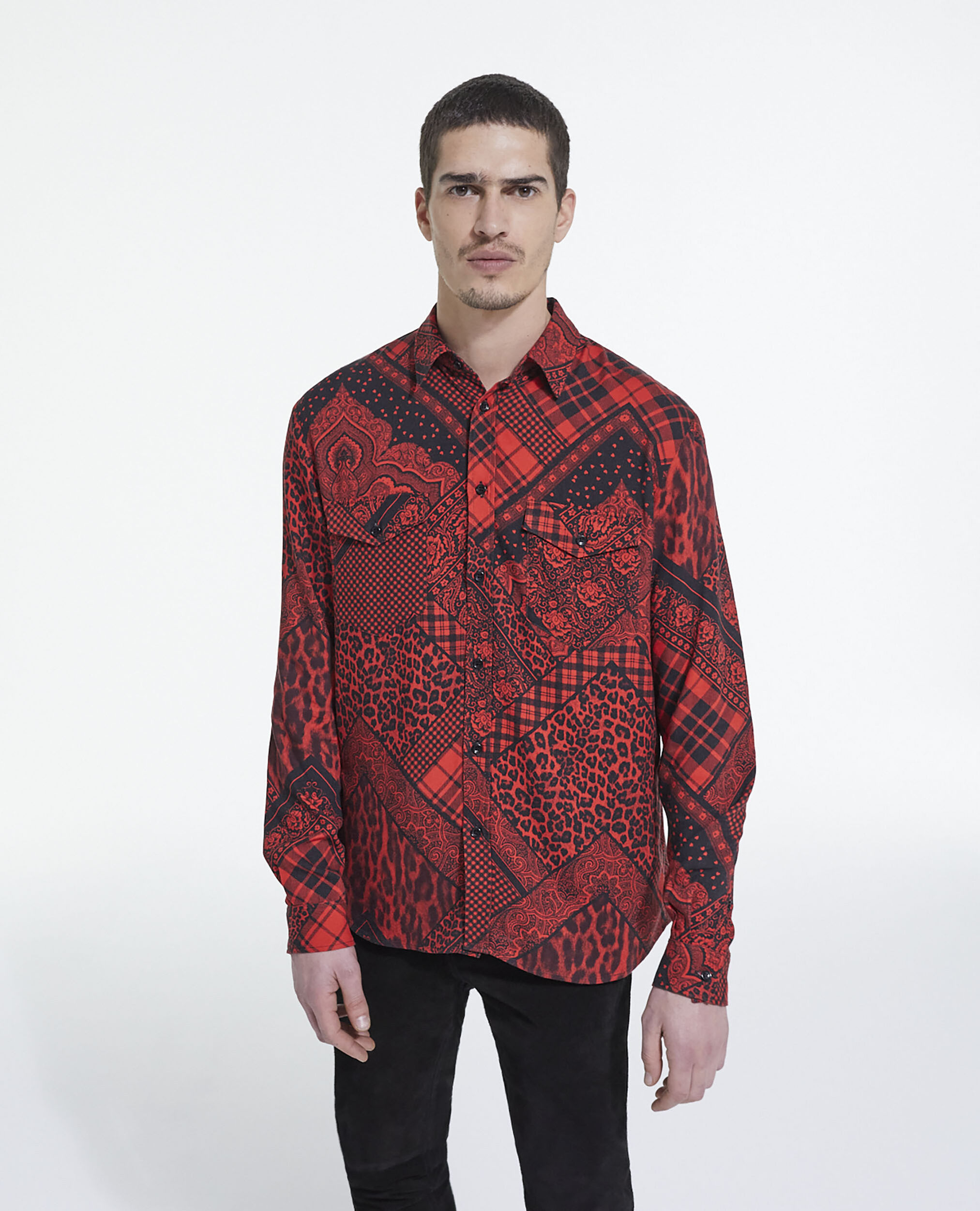 Printed shirt with classic collar, BLACK - RED, hi-res image number null