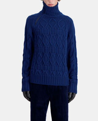 The Kooples H ROYAL BLUE - DARK NAVY blue cable wool sweater with zipper