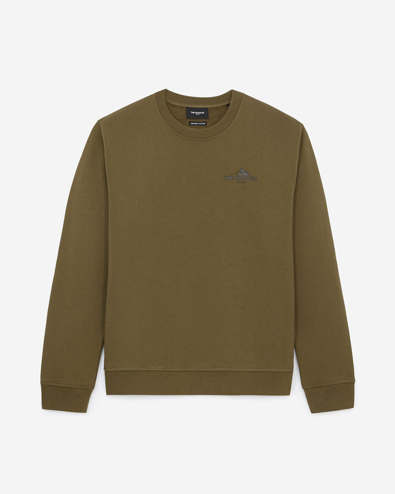 The Kooples MEN OLIVE NIGHT khaki crew neck cotton sweatshirt black logo