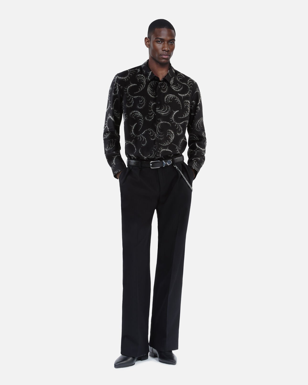 The Kooples MEN BLACK WHITE feather print shirt