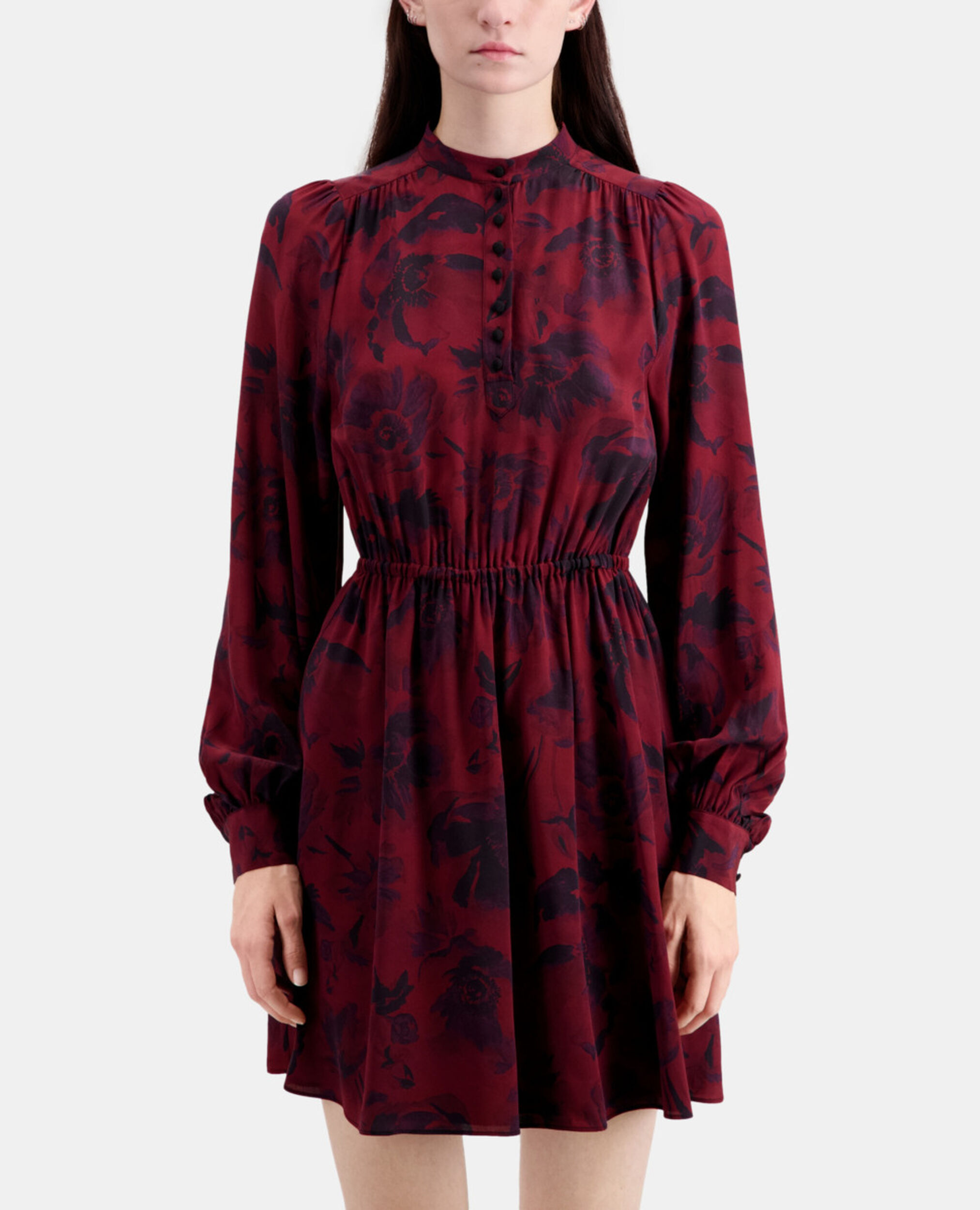 Short printed dress, BLACK - BURGUNDY, hi-res image number null