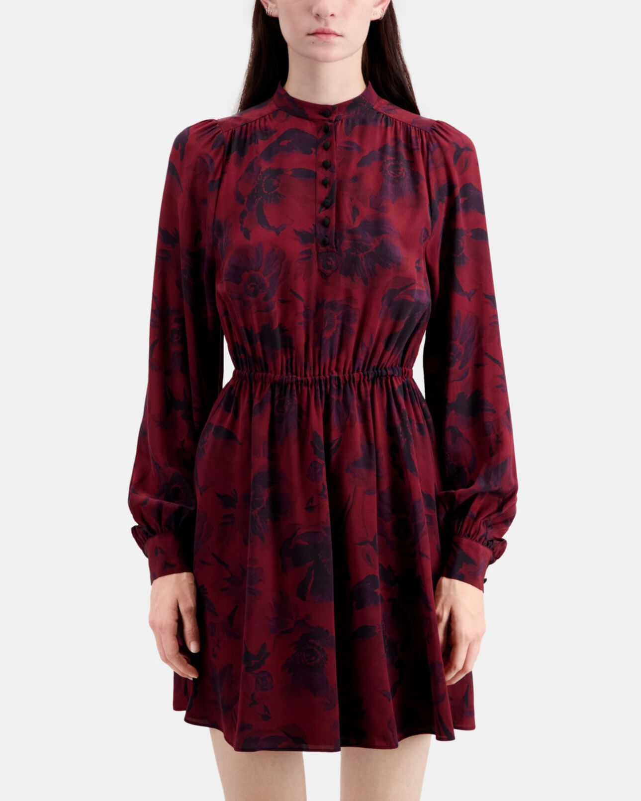 The Kooples FEMME BLACK - BURGUNDY robe courte imprimée