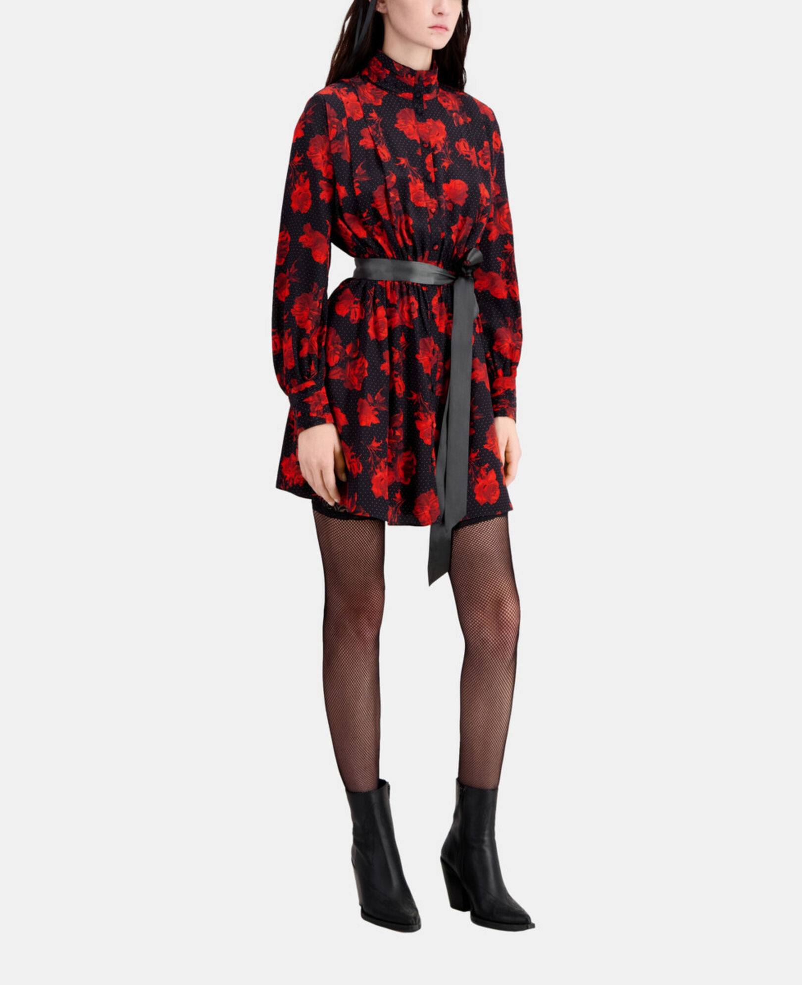 The Kooples DAMEN BLACK - RED kurzes hemdkleid aus seide mit print