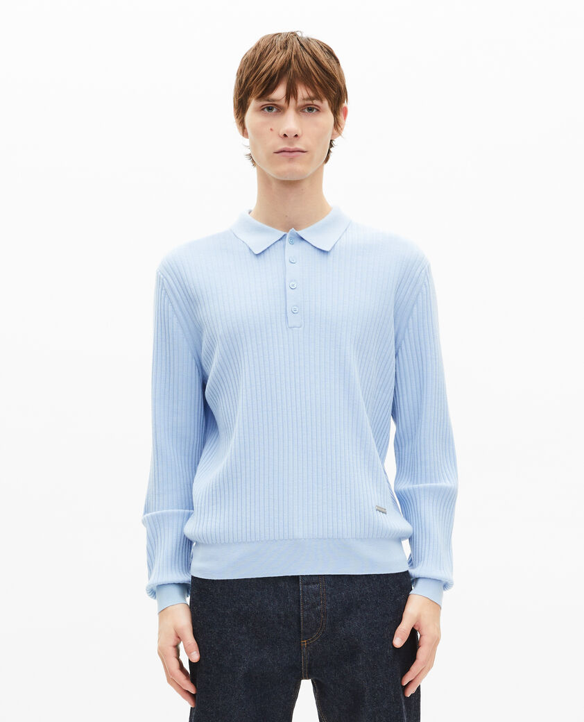 The Kooples HERREN LIGHT BLUE pullover mit polokragen aus blauer merinowolle