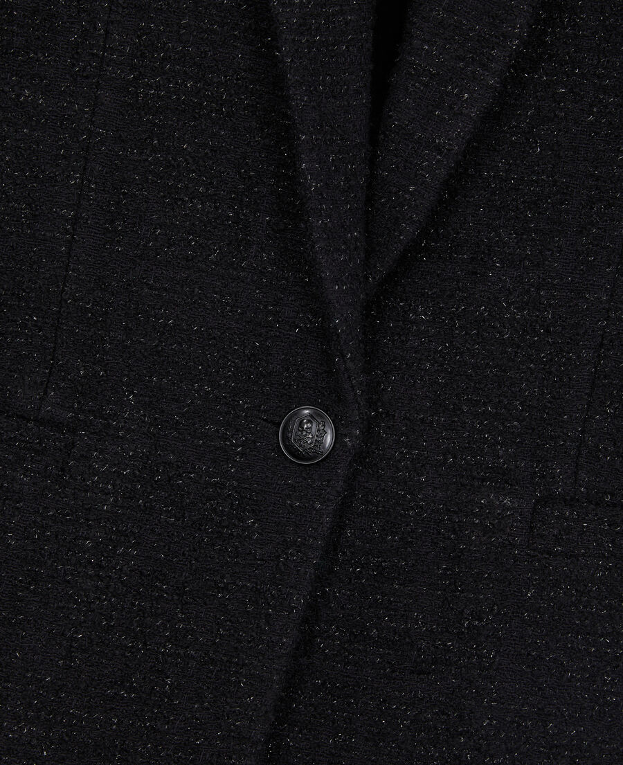 schwarzer blazer aus tweed mit silbernem faden