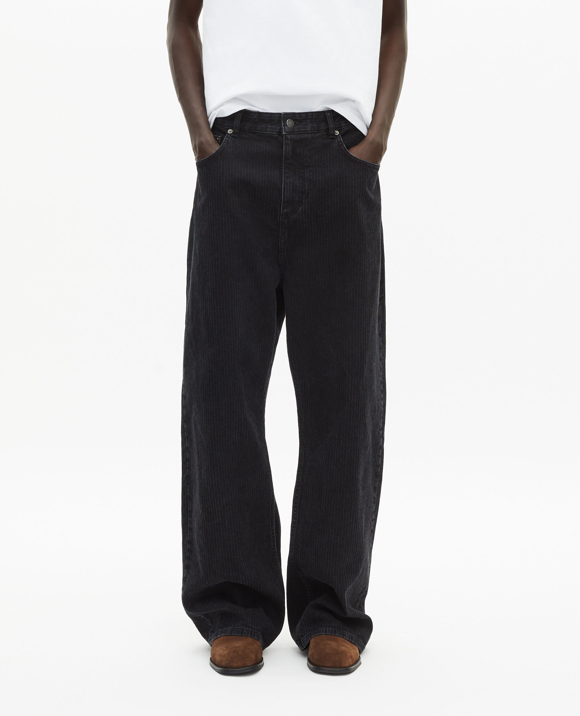 Jean baggy effet côtelé noir homme | The Kooples