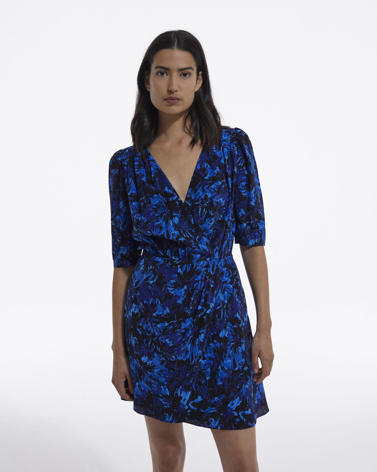 The Kooples DAMEN DARK BLUE wickelkleid aus seide mit seitlicher knopfleiste