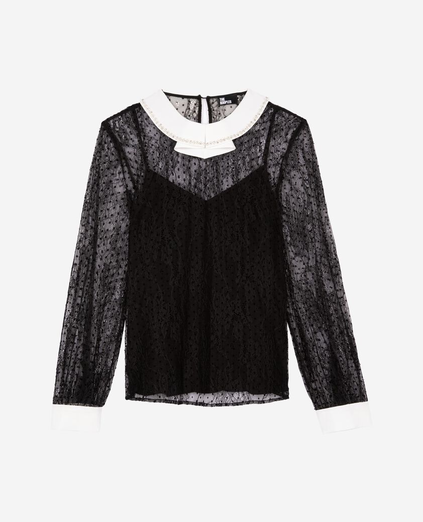 The Kooples DAMEN BLACK top aus plumetis-spitze mit strasssteinen schwarz