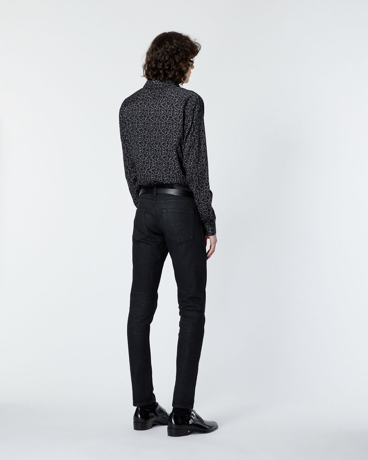 The Kooples MEN BLACK WHITE long black shirt with card motif