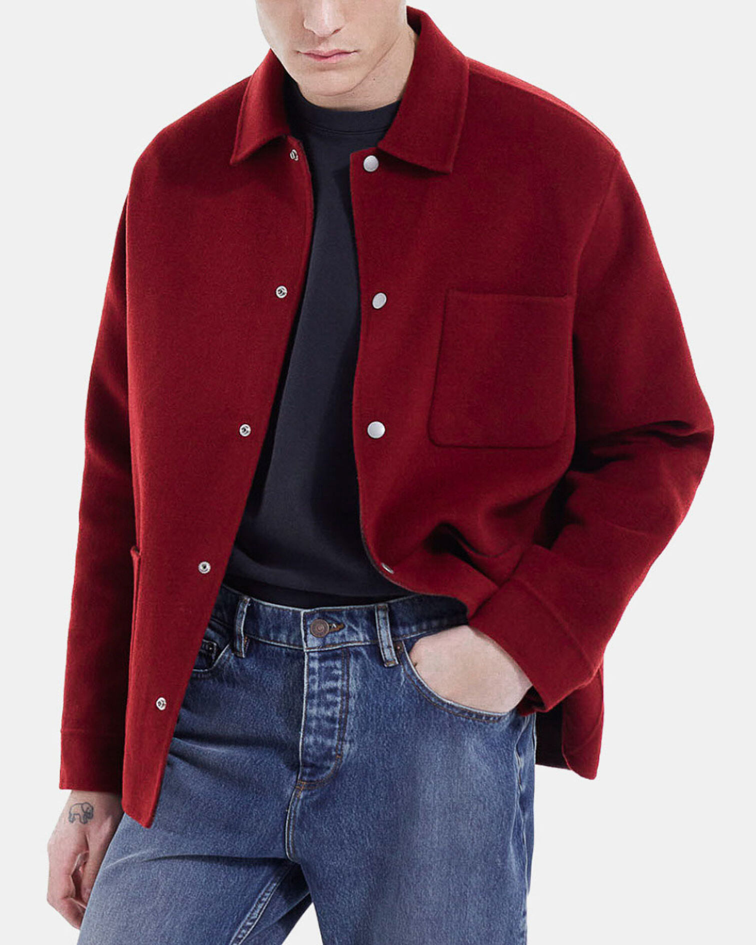 Burgundy wool jacket with chest pockets, BURGUNDY, hi-res image number null