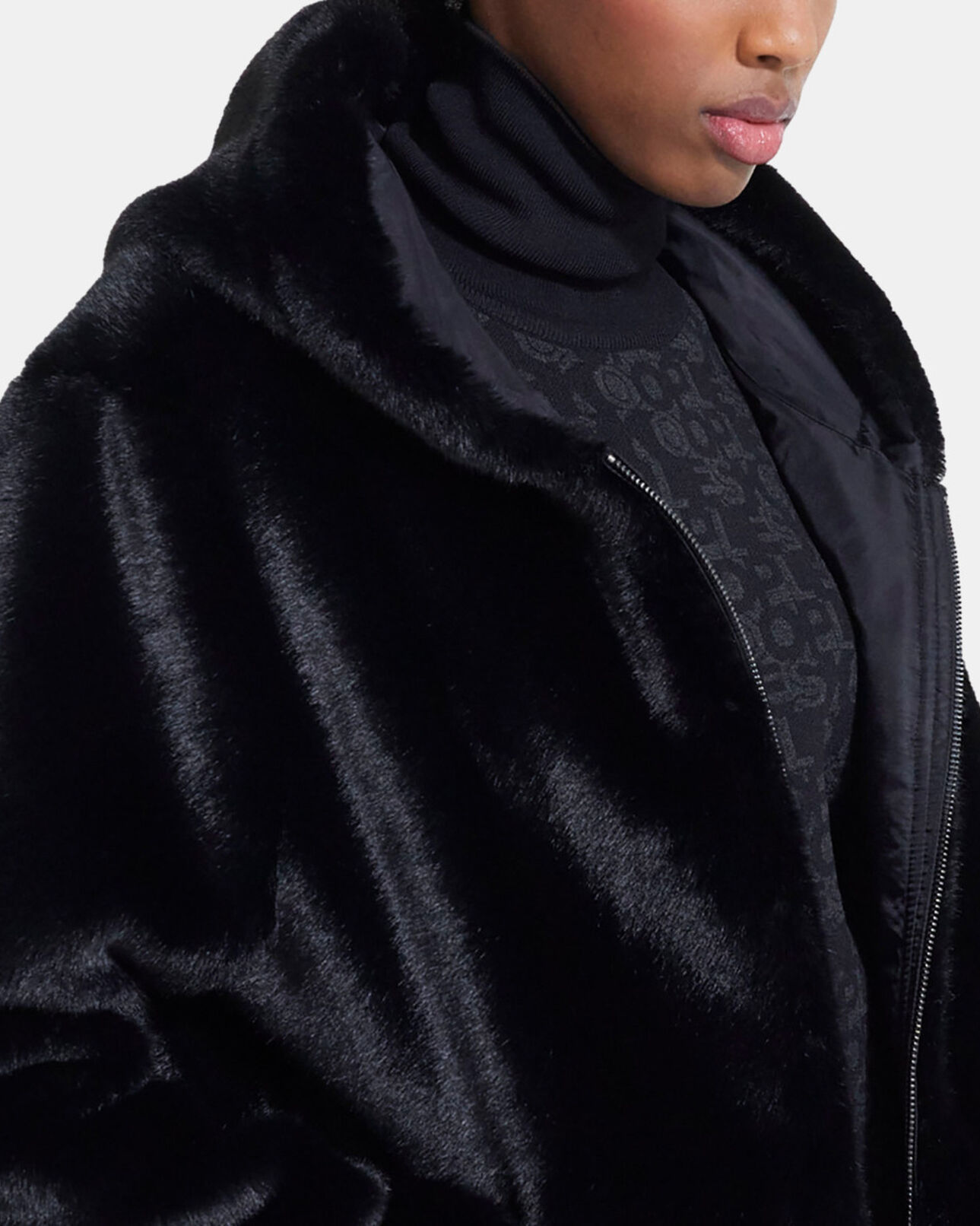 The Kooples WOMEN BLACK black faux fur coat with hood