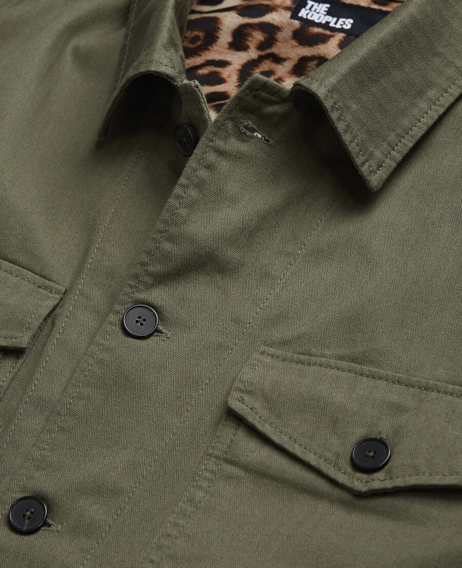 khaki shirt with leopard lining